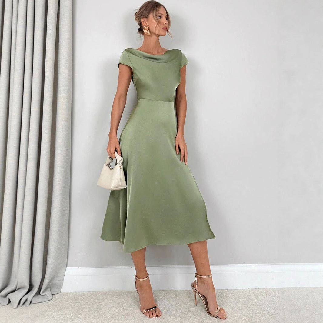 Women's Satin Cowl-Neck Cutout Split Midi Dress