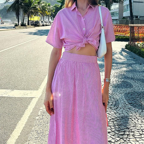 Women Clothing Striped Shirtdress Lightly Mature Two Piece Vacation