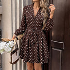 Gentle Retro Collar Polka Dot Long Sleeve Dress