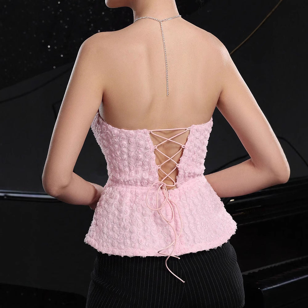 's Vest Three Dimensional Floral Design Backless Top Sling