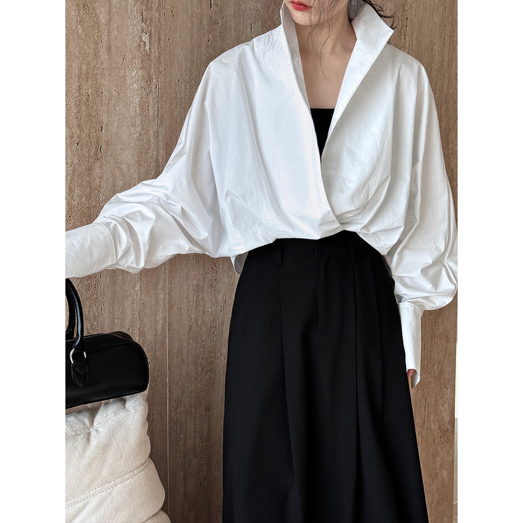 Deep V-Neck Batwing Sleeve Blouse