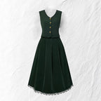 Spring Summer Women Clothing Wild Elf Vintage Vest Lace Skirt Set