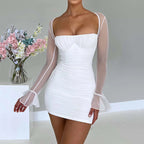 Women's Sheer Long Sleeve Backless Bodycon Dress