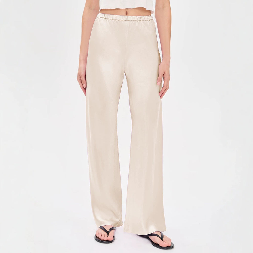 Women Clothing Imitation Acetate Satin Wide Leg Pants Boutique High Waist Elastic Drape Solid Color Trousers for Women