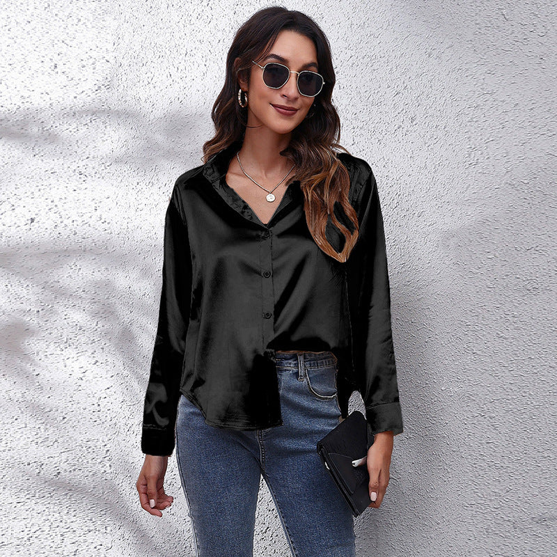 Women’s Satin Collared Button Up Shirt