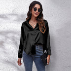 Women’s Satin Collared Button Up Shirt