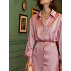 Women's Button-Front Satin Collared Mini Dress
