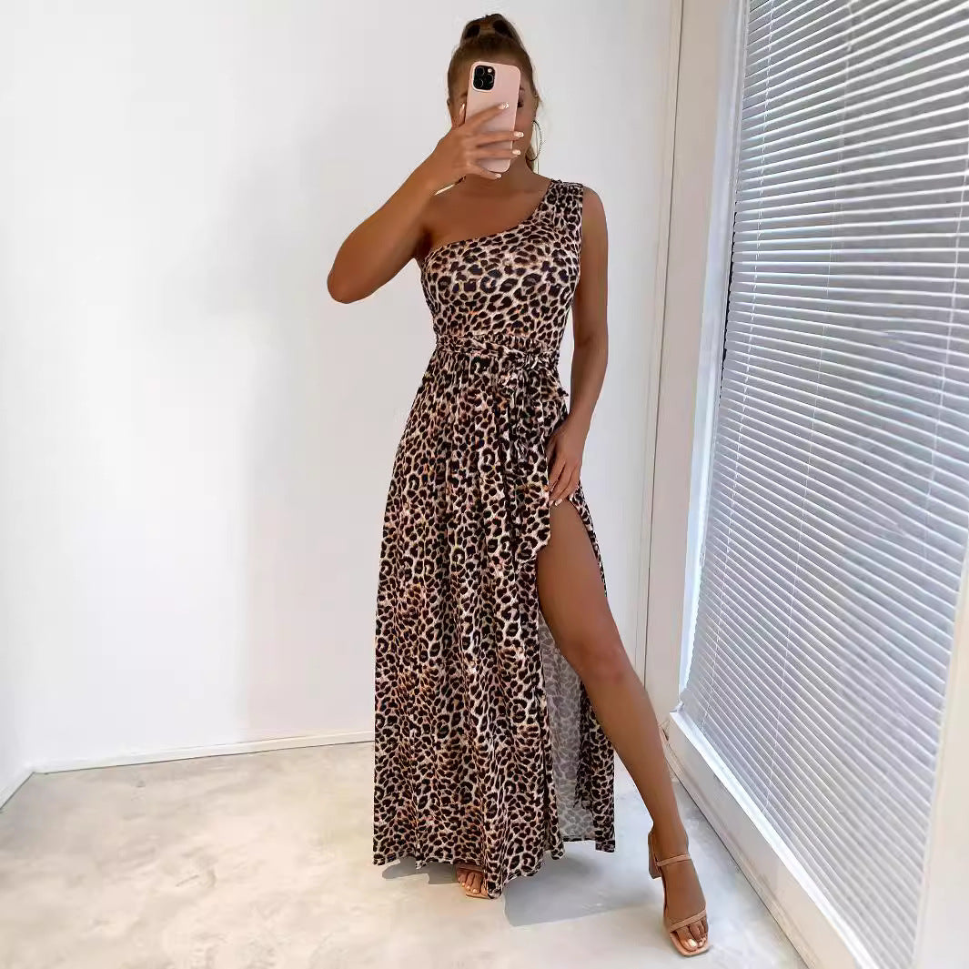 Printed Backless Chain-Strap Midi Dress