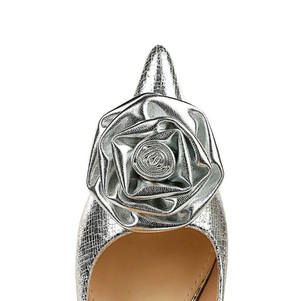 Women's Pointed-Toe High Heels With Floral Rose Detail