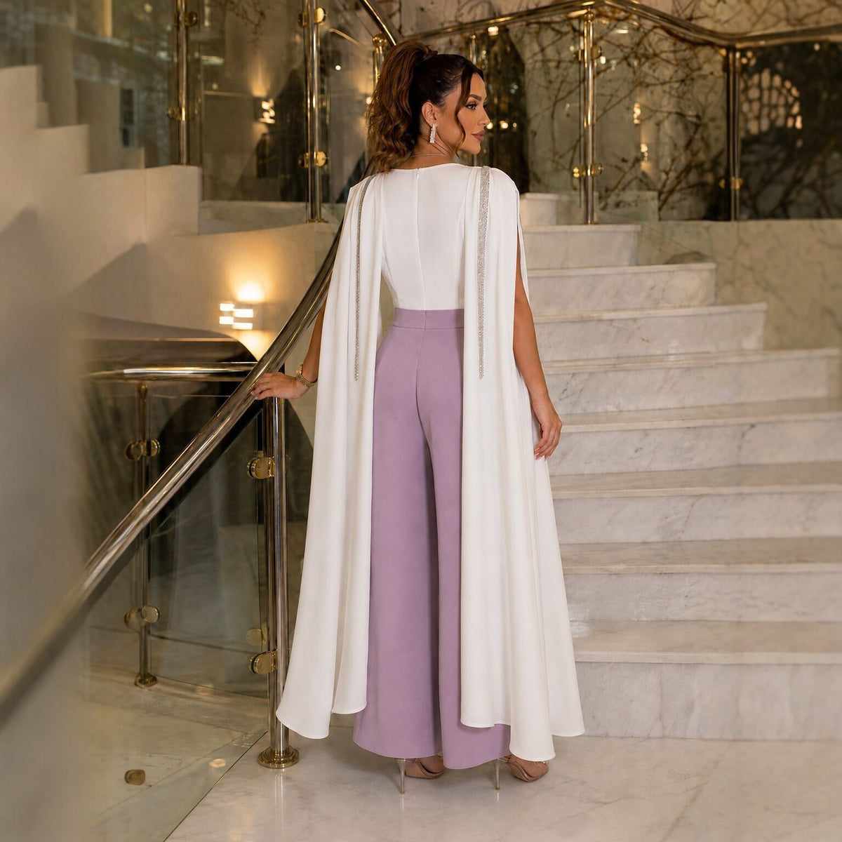 Women's Diamond-Detail Shawl Cocktail Jumpsuit