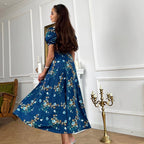Peter Pan Collar Short Sleeve Dress Blue