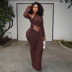 Women's Pleated Long-Sleeve Two-Piece Skirt Set
