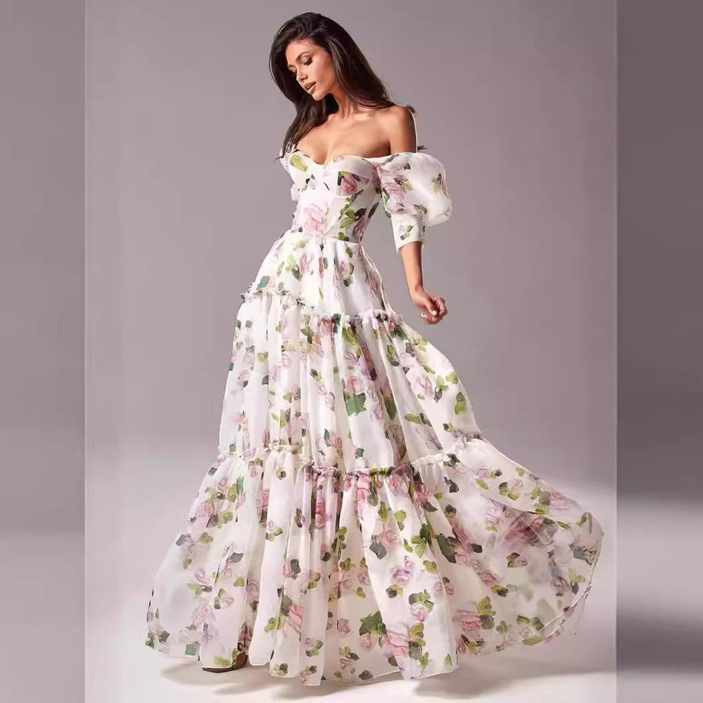 Off-Shoulder Organza Evening Dress