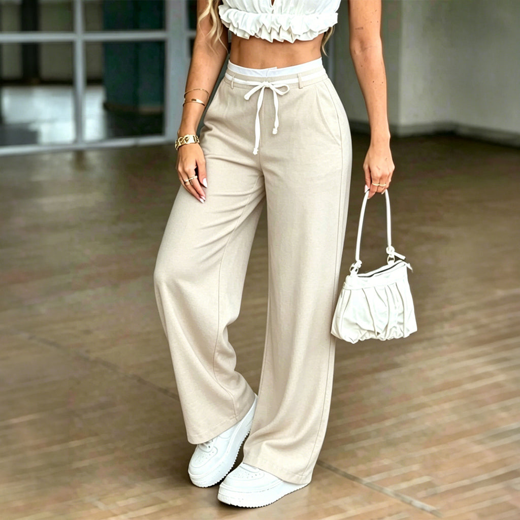 Women's High-Waist Wide-Leg Draped Trousers