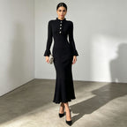Literary Retro Dress Lace Collar Slim Slimming Flared Sleeves Knitted Fishtail Dress