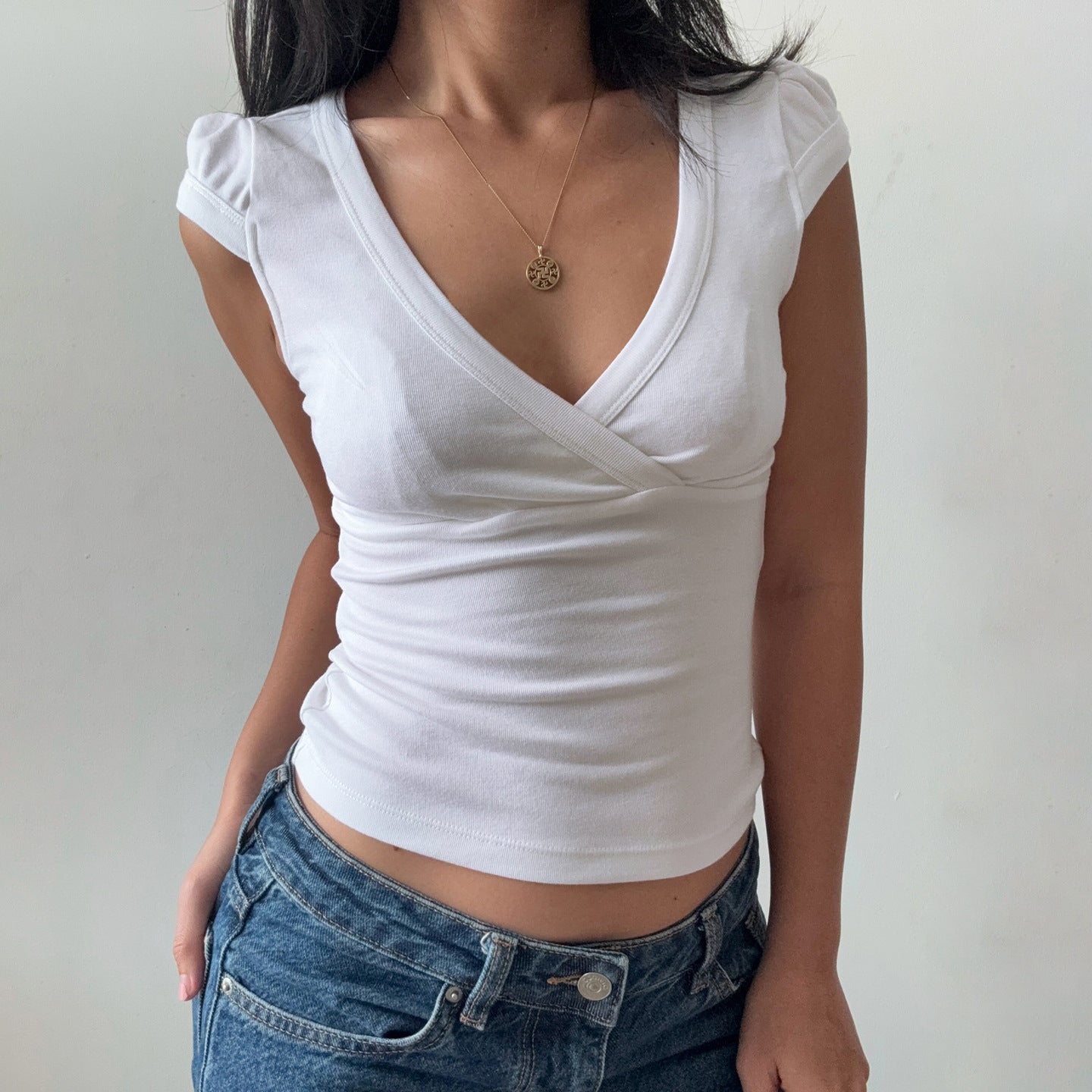 Summer Sexy All Match Sexy Puff Sleeve Solid Color Top