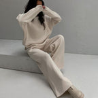 Autumn Winter Russian Long-Sleeve Loose Casual Sweater Knitted Top Trousers Set