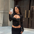 Women's Lace Cutout Push Up Tops Long Sleeve