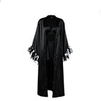 Spring Summer Black Satin Cardigan Lace up Nightgown