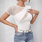 Women’s Black Lace Patchwork Short Sleeve Top