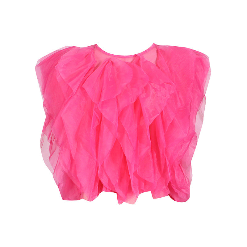 Ruffle Mesh Stitch Sleeveless Top