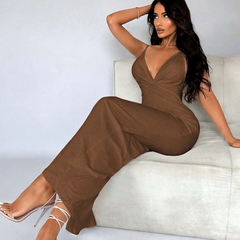 Women's Backless Ruched V-Neck Bodycon Maxi Dress