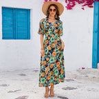 V-Neck Ruffled Short-Sleeve Maxi Dress