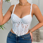 's See Through White Lace Sling Steel Ring Vest Boning Corset Bra