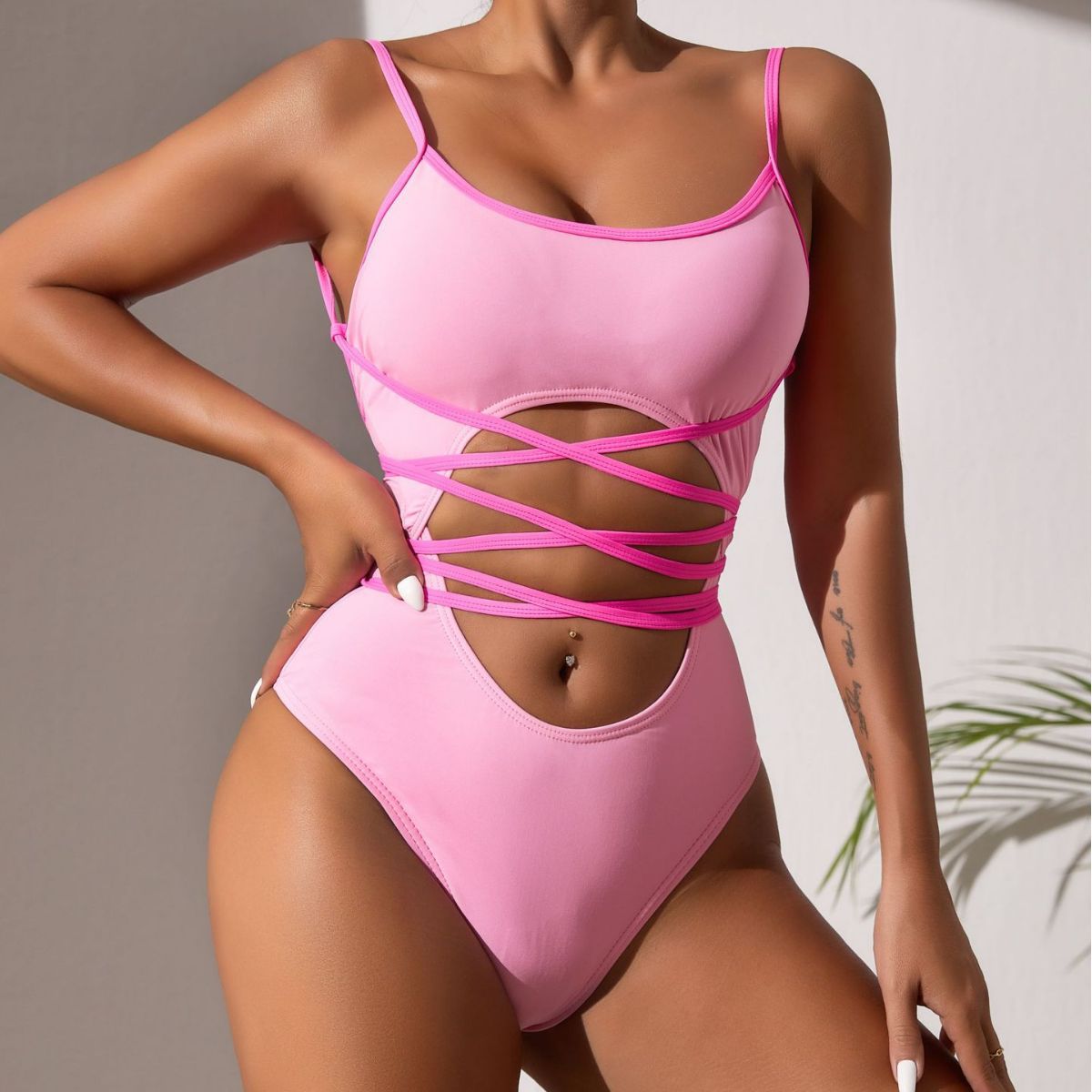 Contrast Color One-piece Swimwear