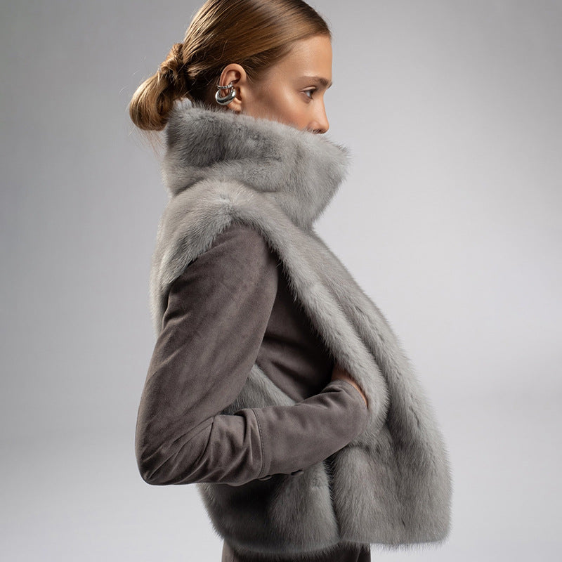 Autumn Winter Elegant Comfortable High Collar Warm Furry Sleeveless Buckle