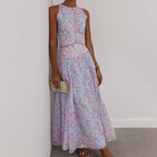 Summer Printed Skirt Set Women Arrival round Neck SL