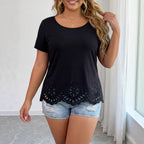 Plus Size Women T shirt Casual Slim Fit Figure Flattering round Neck Tight Sexy Summer Top