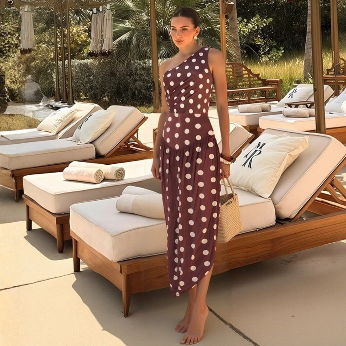 Women's Brown Polka Dot One-Piece Swimsuit