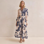 Women's Printing Belt Loose Retro Dress