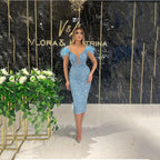 Women's Feather Sequin Deep V Bodycon Midi Dress