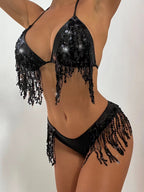 Black Paillette One-piece Swimwear