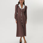 Polka Dot Dress Collared Long Sleeve Single
