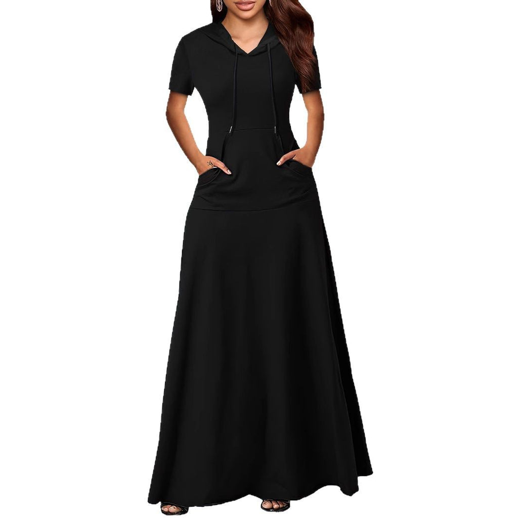 Women's Hooded Pocket A-Line Maxi Dress