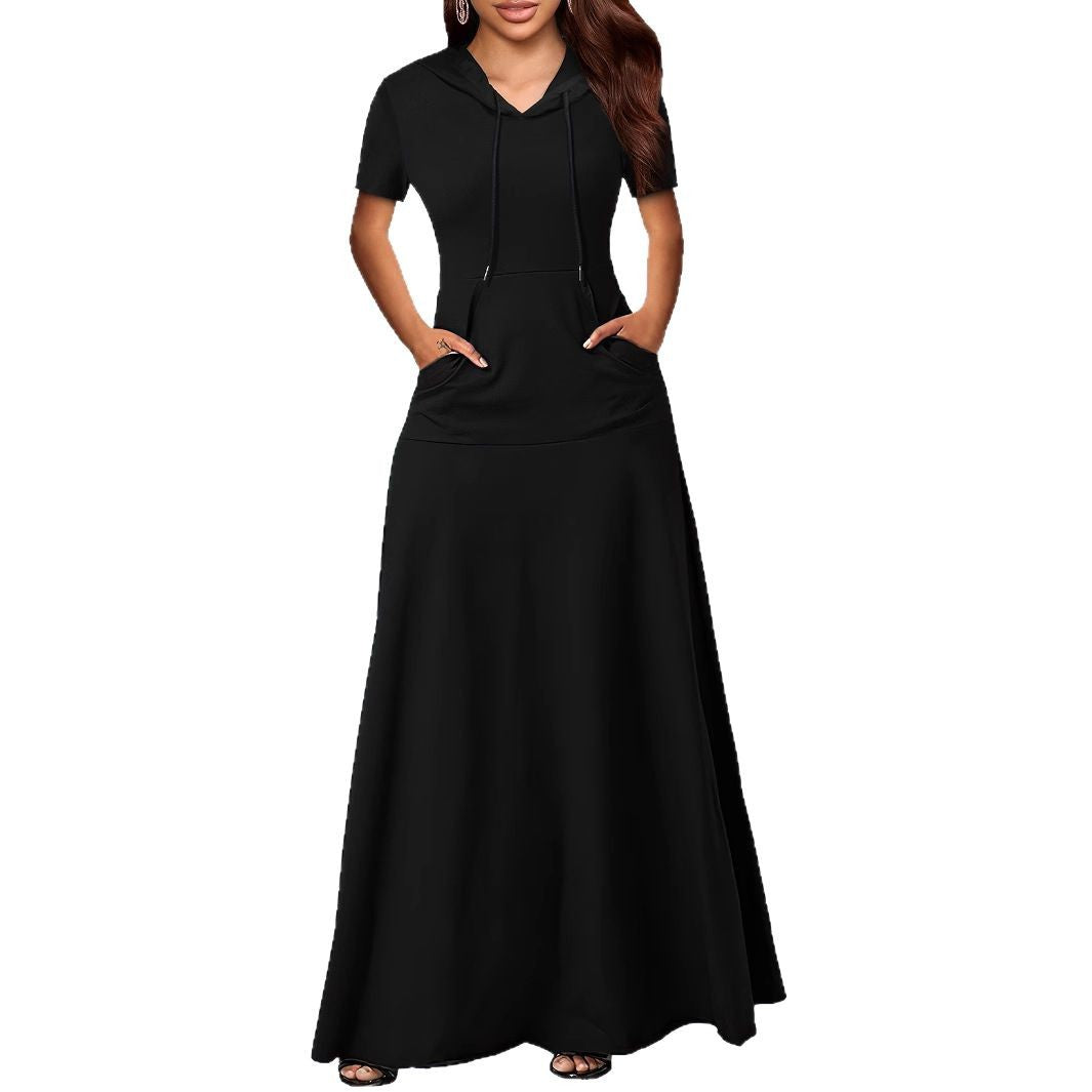 Women's Hooded Pocket A-Line Maxi Dress