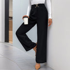 Solid Color With Buckle High Waist Straight Pants
