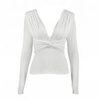V-Neck Twisted-Waist Long-Sleeve Top