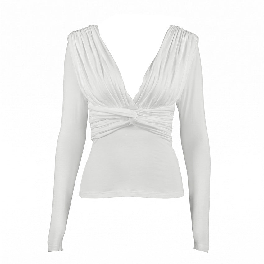 V-Neck Twisted-Waist Long-Sleeve Top