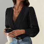 Sheer Lace V Neck Pleated Jumpsuit