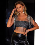Women's Rhinestone Fishnet Tassel Vest Top