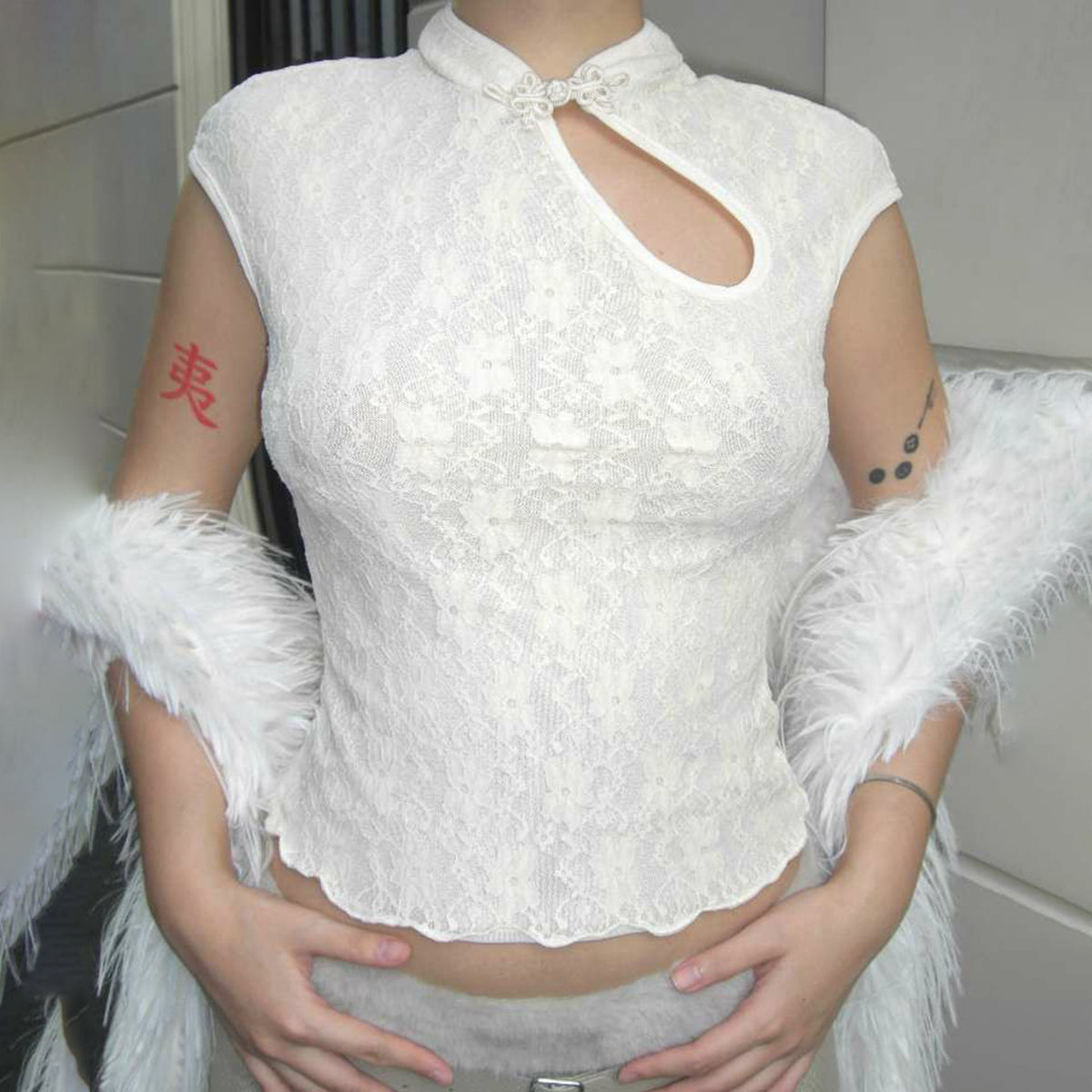 Women's Hollow Out Cutout Elegant Buckle Fitted Short T-Shirt