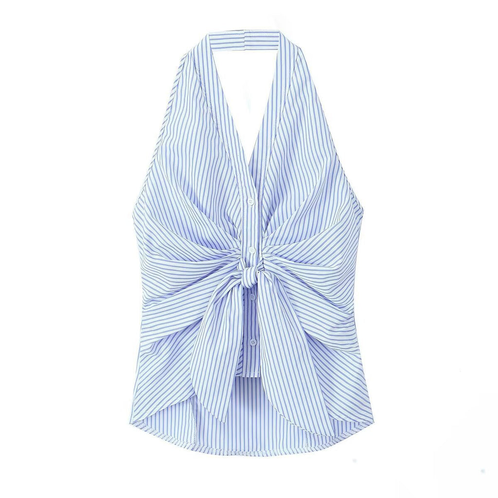 Women's Striped Bow Halter Top