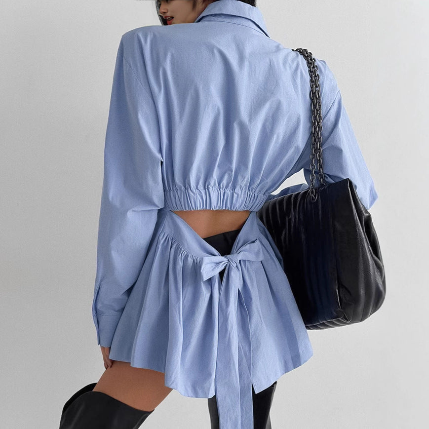 Women's Cotton Lace-Up Lace Shirt