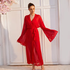 Women's Sheer Mesh Lace-Up Long Robe