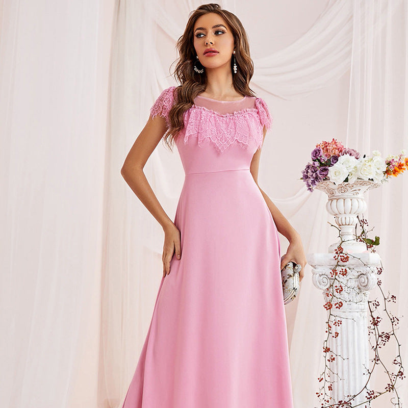 Lace-Detail Crew-Neck Swing Dress