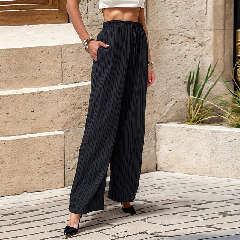 Solid Color Pleated Straight Pants